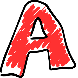 a capital letter A in red marker