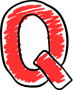 a capital letter Q in red marker